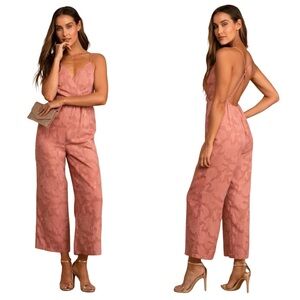 Lulus Days of Beauty Rusty Rose Burnout Floral Surplice Jumpsuit‎ NWT Sz Small